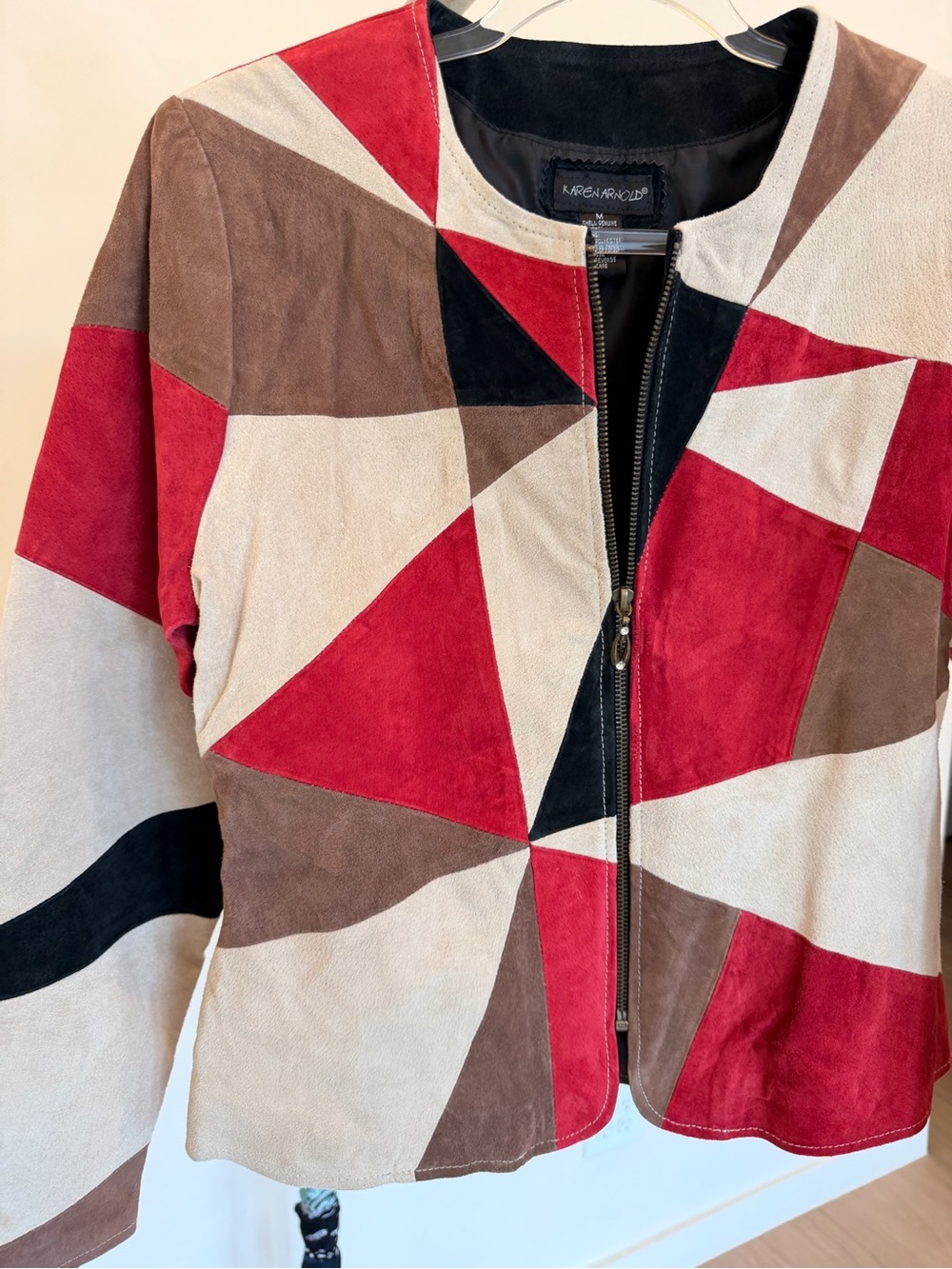 Vintage Karen Arnold Patchwork Jacket 100% Suede Leather